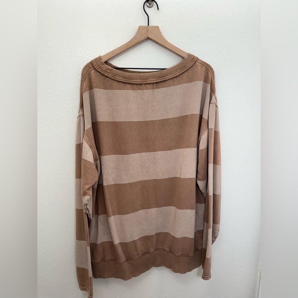 We The Free Nevermind Pullover Tunic Sweatshirt Two-Tone Tan/Brown Small - Picture 4 of 10